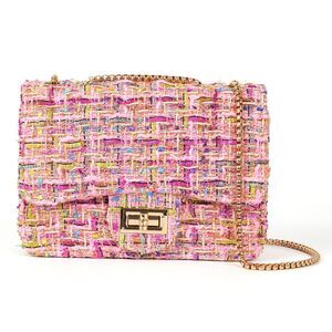 4805 Tweed Plaid Shoulder Bag Trendy Purse Handbag PU Leather Crossbody